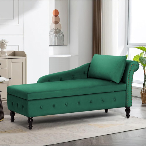 Stylish green velvet chaise - green,