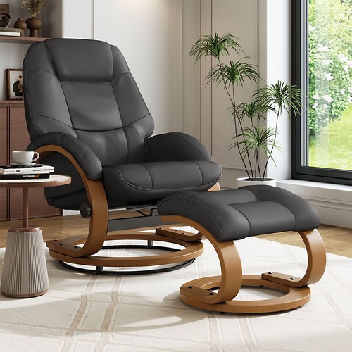 Black leather pouffe arm chair - pouffe,