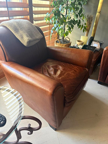 Brown leather armchair - armchair, high