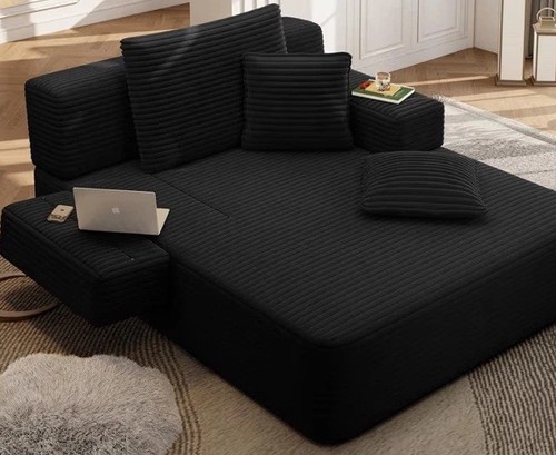 Black corduroy chaise - 2-in-1,